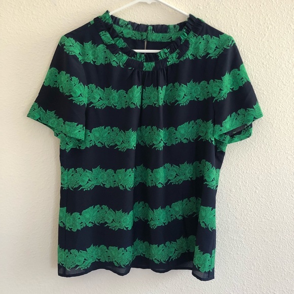 J. Crew Tops - J. Crew Navy and Green Floral Stripe Blouse